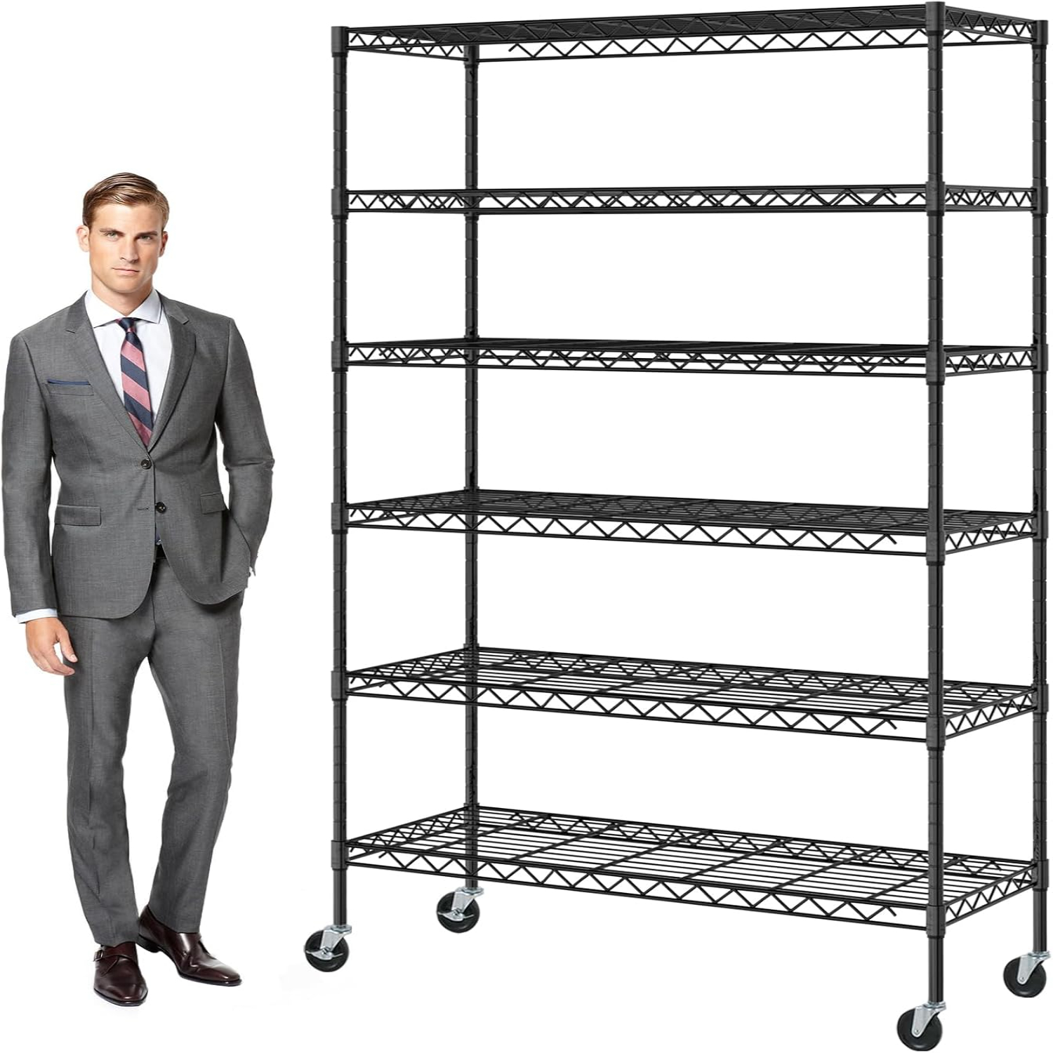 Storage Shelves 6000lbs Capacity 6 Tier Metal Shelf on Casters 48" L×18