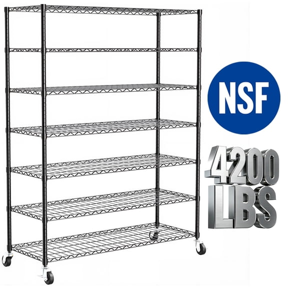 Storage Shelves, 7 Tier Adjustable Heavy Duty Steel Wire Rack Storage with Wheels, 47.2"×17.7"×78.7" Pantry Shelves Kitchen Office Industrial Commercial