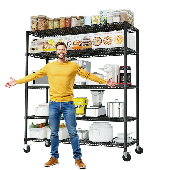 Storage Shelves 75.6" H Wire Shelving Unit with Wheels 3200LBS Heavy Duty Metal Shelves for Storage Adjustable Garage Storage Rack Pantry Shelf Commercial Shelving, 75.6" H X 55.1''W X 23.6" D