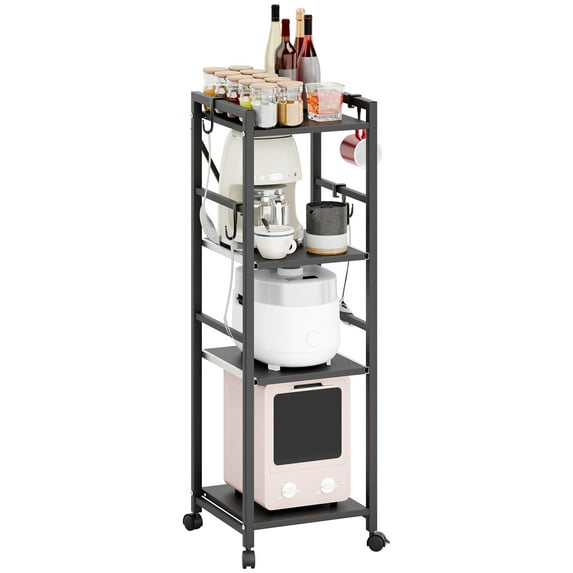 Plenkra Storage Shelves, Adjustable 4 Tier Shelving Unit for Storage Heavy Duty, Small Storage Rack Shelf for Corner of The Kitchen Bathroom Living Room Garage Office, Black