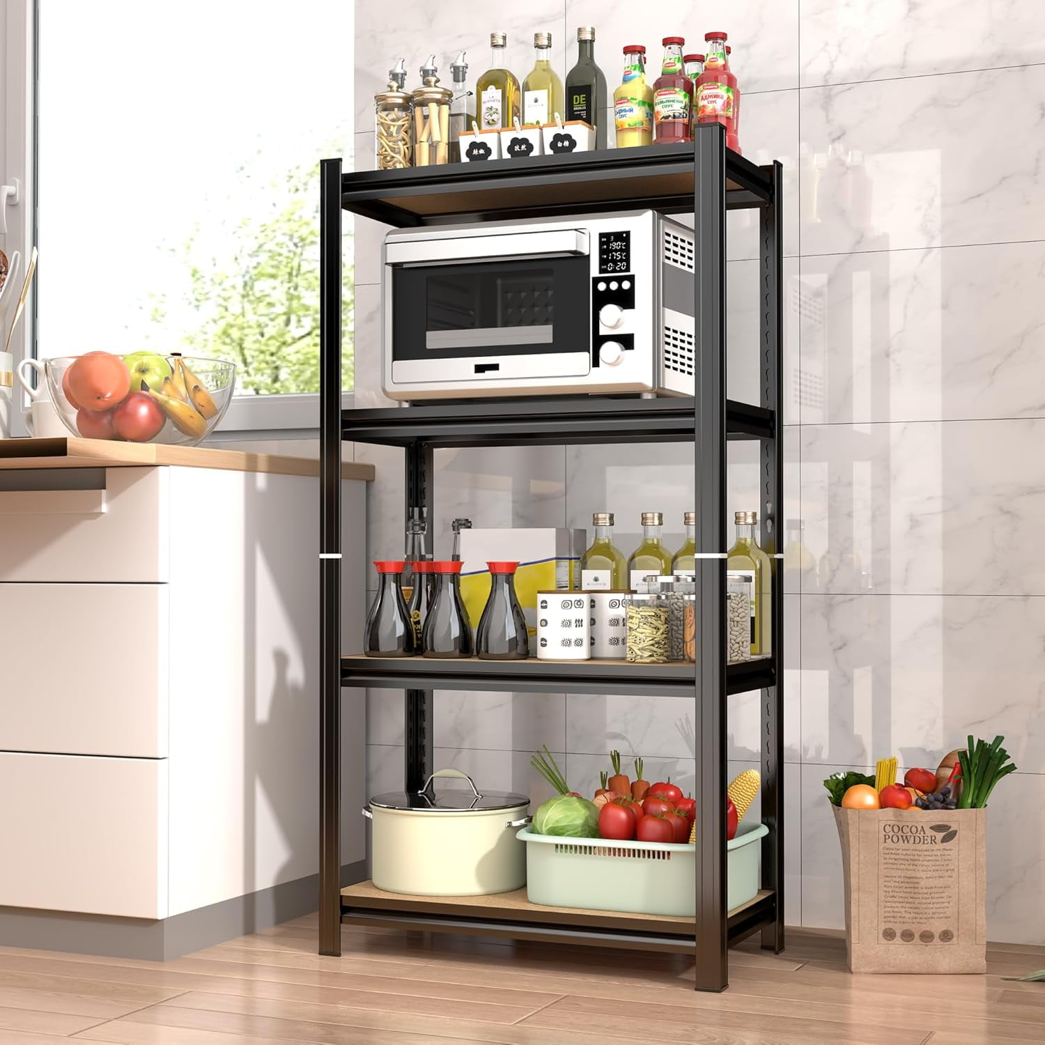 Storage Shelves,Easy to Assemble 4-Tier Adjustable Kitchen Shelves ...