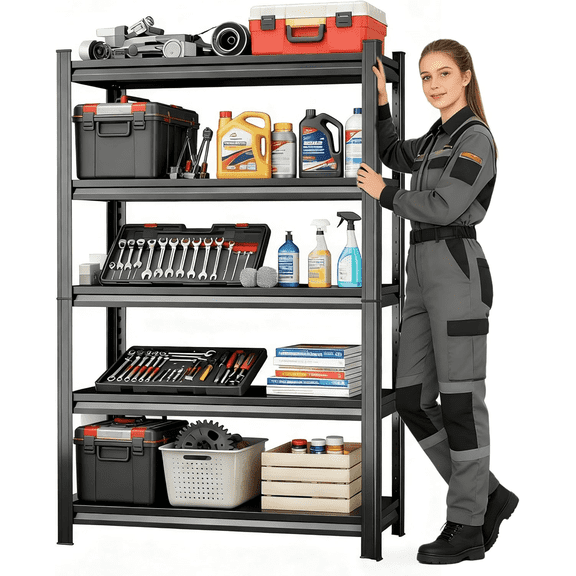 Storage Shelves, Garage Metal Shelving Unit, Adjustable, Double-Layer Column with Reinforced Ribs, Heavy-Duty, Capable of Bearing 3000 lbs, Suitable for Garage, Warehouse, Kitchen Storage
