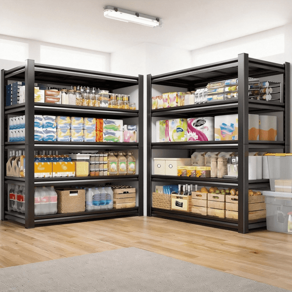 Storage Shelves, Garage Metal Shelving Unit, Adjustable, Double-Layer Column with Reinforced Ribs, Heavy-Duty, Capable of Bearing 3000 lbs, Suitable for Garage, Warehouse, Kitchen Storage