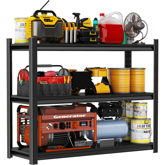 Storage Shelves, Garage Metal Shelving Unit, Adjustable, Double-Layer Column with Reinforced Ribs, Heavy-Duty, Capable of Bearing 600-3600 lbs (Black, 28''W*14''D*32''H, Tier)