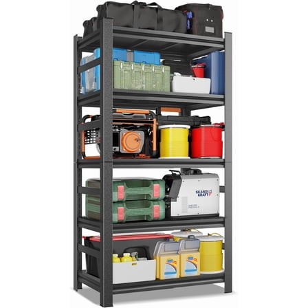 Storage Shelves Heavy Duty Garage Shelving, 16" D X 32" W X 63" H, Adjustable 5 Tier Metal Shelving Unit Storage Rack, Industrial Shelving Utility Shelf for Garage, Black