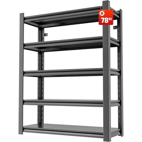 Storage Shelves,Heavy Duty Garage Shelving,78" Hx48 Wx18 D 5-Tier Shelf,3000 lbs Capacity,Easy Assembly Adjustable Stainless Metal Shelf,Suitable for Garage Basement Office Farmhouse etc