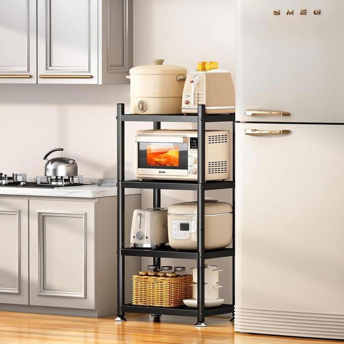 Storage Shelves with Rolling Wheels, Adjustable 4 Tier Metal Shelving ...