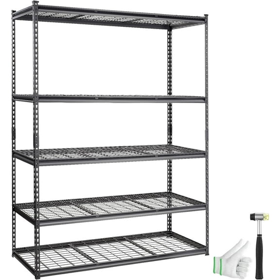 Storage Shelving Unit, 5-Tier Adjustable, 2000 lbs Capacity, Heavy Duty Garage Shelves Metal Organizer Wire Rack, Black, 60