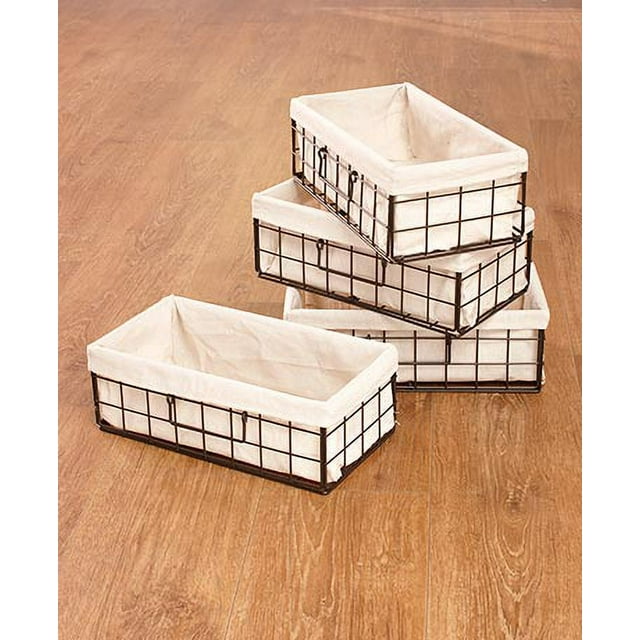 Storage Shelving or Lined Metal Basket SetSet of 4 Lined Metal Baskets