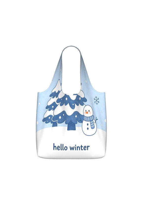 Storage Shopping Bagreusable Durable Shopping Bag Perfect For Shopping Commuting And Weekend Adventuresfoldable And Washable Hello Winter Theme (1)