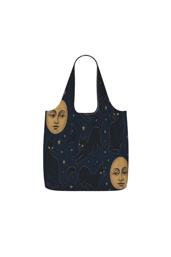 Storage Shopping Bagreusable Durable Shopping Bag Perfect For Shopping Commuting And Weekend Adventuresfoldable And Washable Black Cat And Moon Halloween Pattern