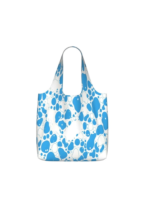 Storage Shopping Bagreusable Durable Shopping Bag Perfect For Shopping Commuting And Weekend Adventuresfoldable And Washable Milk Cow Skin Print Style Powderblue_3