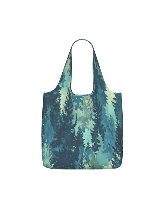 Storage Shopping Bagreusable Durable Shopping Bag Perfect For Shopping Commuting And Weekend Adventuresfoldable And Washable Realistic Forests Camouflage Pattern Conifer Paleturquoise_1