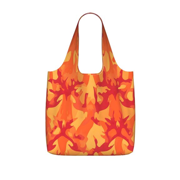 Storage Shopping Bagreusable Durable Shopping Bag Perfect For Shopping Commuting And Weekend Adventuresfoldable And Washable Vector Camouflage Pattern Orange Red_2