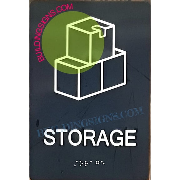 Storage Sign -Braille Sign with Raised Tactile Graphics and Letters (Aluminum,Black,Size 6x9)-The Sensation line (ref-2201)