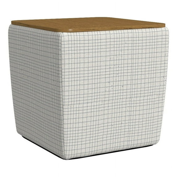 Storage Square Storage Ottoman with Wood Lift-Top Lid, Sage Mini Grid Pattern/Honey Oak
