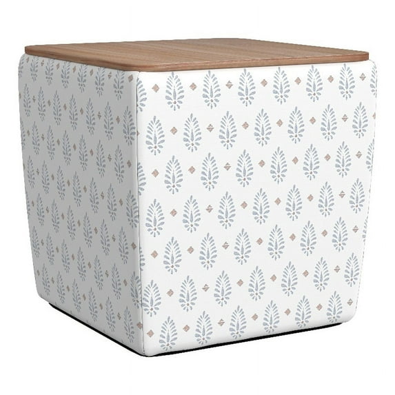 Storage Square Storage Ottoman with Wood Lift-Top Lid, Sage Paisley Medallion Print/Honey Oak