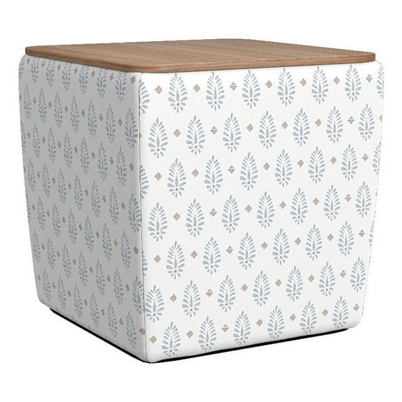 Storage Square Storage Ottoman with Wood Lift-Top Lid, Sage Paisley Medallion Print/Honey Oak