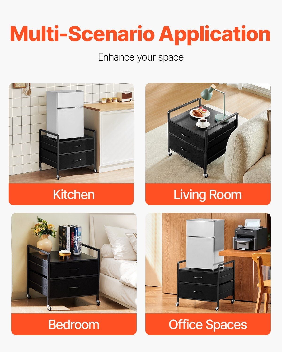 Storage Stand for Mini Fridge with 2 Drawers, 176 lbs Heavy Duty, in Black