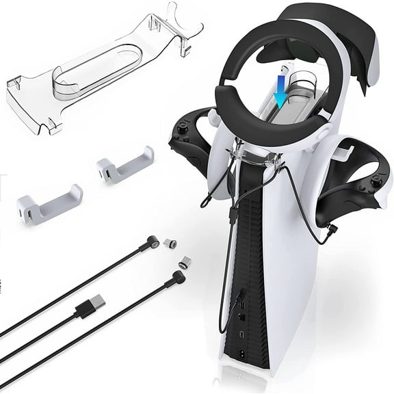 Storage Stand for PS VR2, PS VR2 Storage Rack with PS VR2 Controllers Holders and Magnetic Charging Cable for PS VR2 Controllers