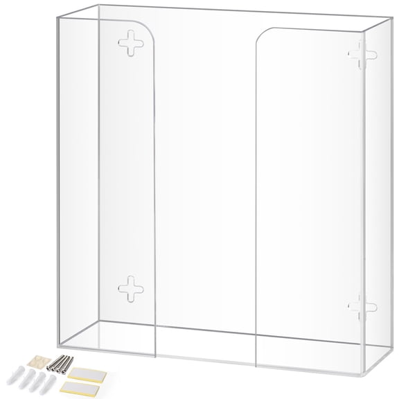 Storage Standard Double Glove Box Holder Dispenser Clear, Kitchen, Medical, & Latex Glove Holder Wall Mount or Countertop w/ Easy Slide Open Top Design, Thick Acrylic, Universal Fit