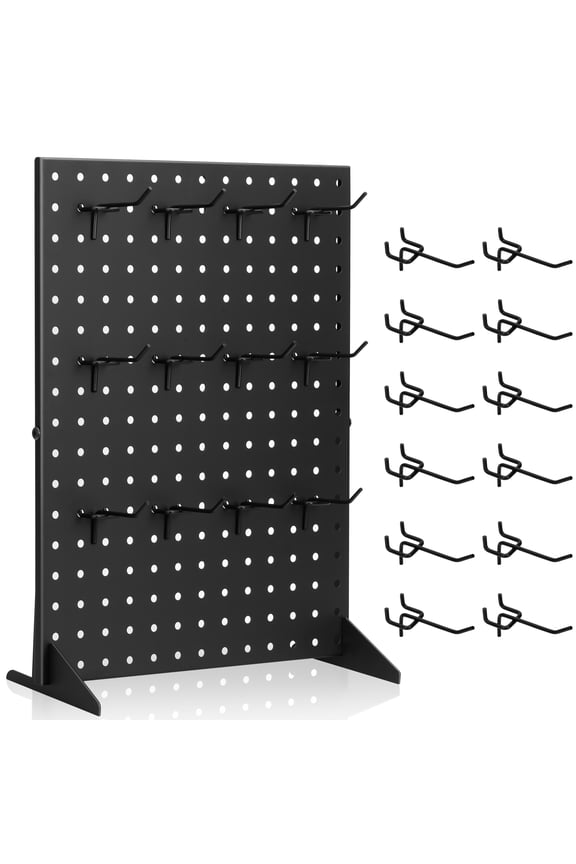 Metal Pegboard Retail Display Rack Jewelry Organizer with 12 Pegboard Hooks Black 17 x 13 in