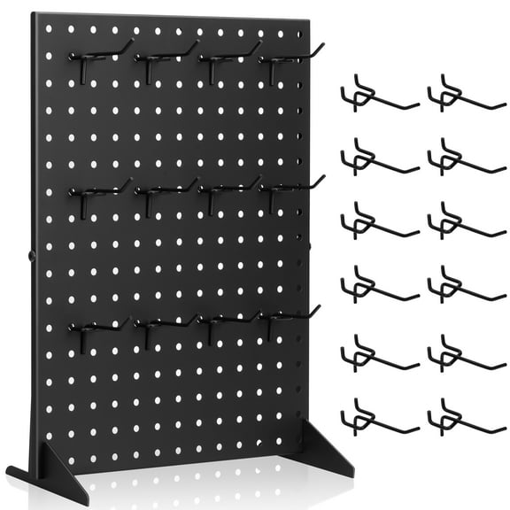 Storage Standard Metal Pegboard Retail Display Rack Jewelry Organizer with 12 Pegboard Hooks Black 17 x 13 in