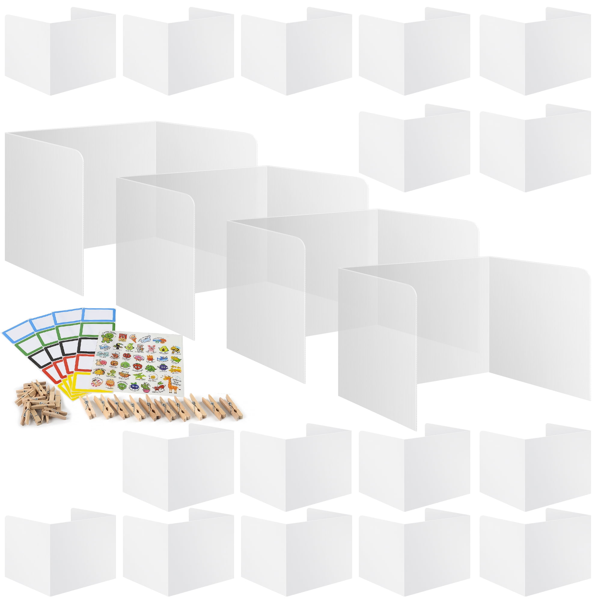 White Folding Plastic Tabletop Sneeze Guard Dividers, 20 Pack