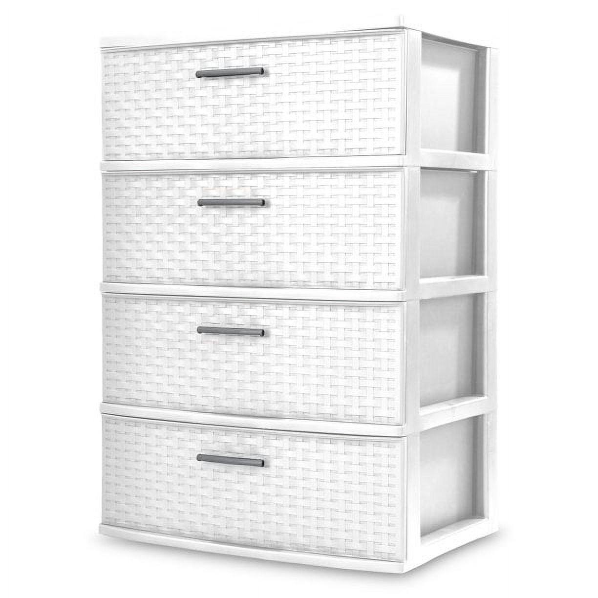 White 4-Drawer Wide Weave Plastic Storage Tower