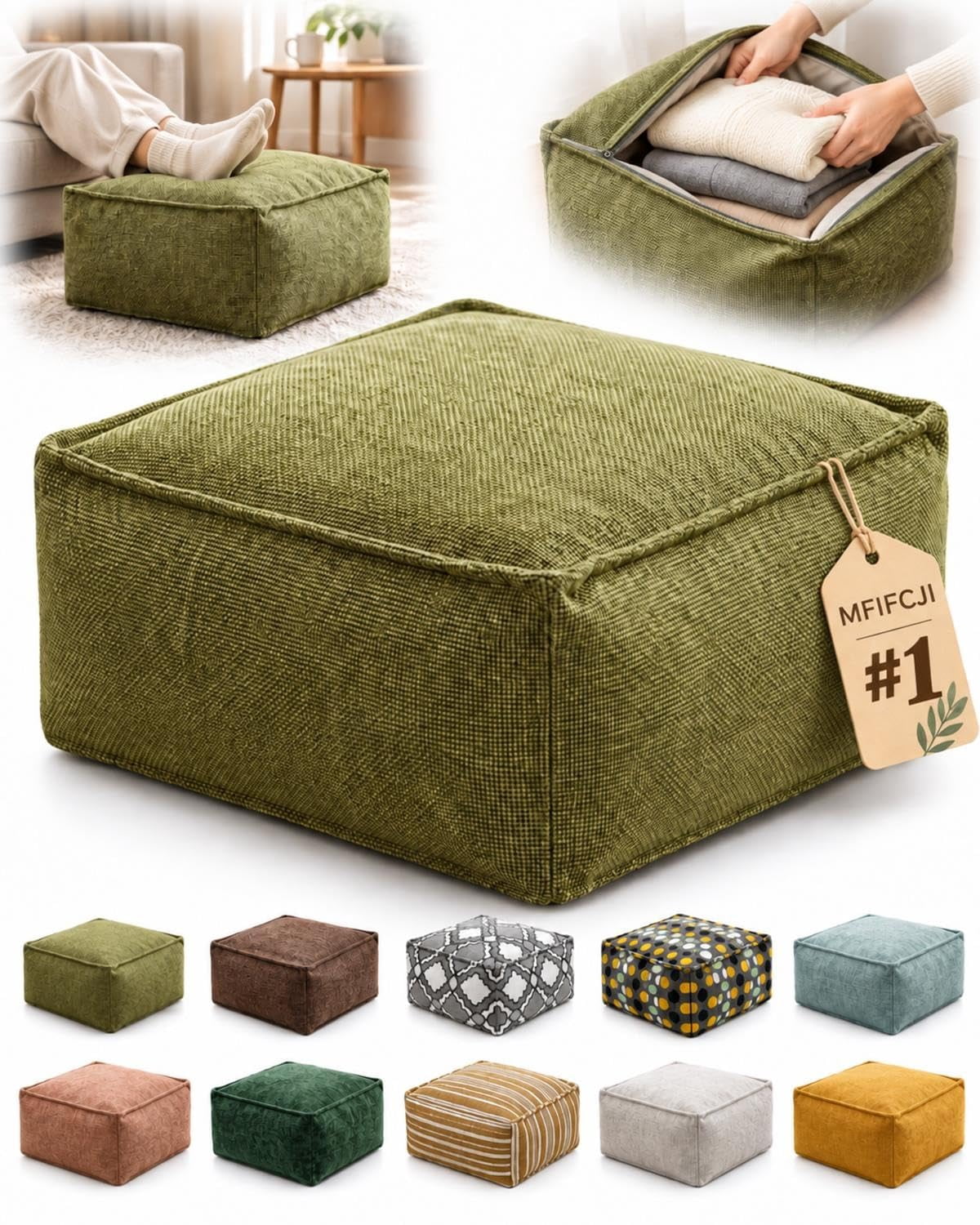 Storage Stool Cover Fill with Clothes Unstuffed Pouf Ottoman Foot Rest ...