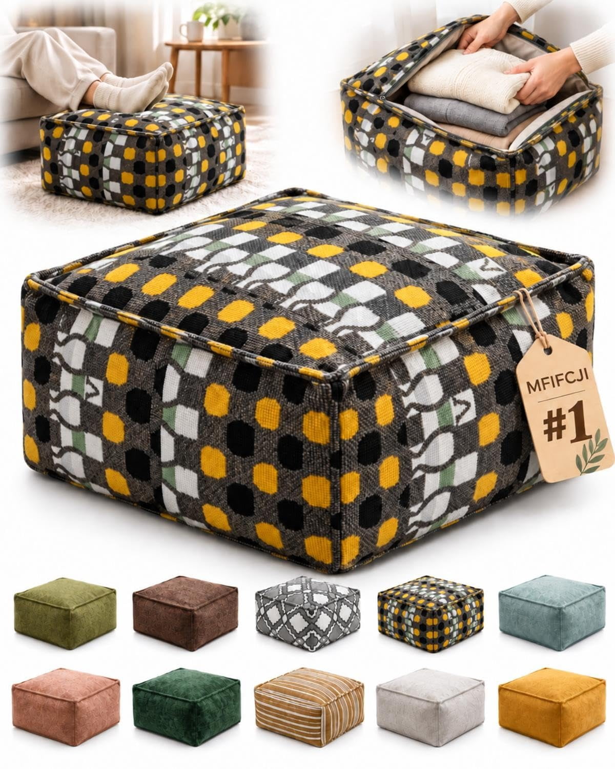 Storage Stool Cover Fill with Clothes Unstuffed Pouf Ottoman Foot Rest ...