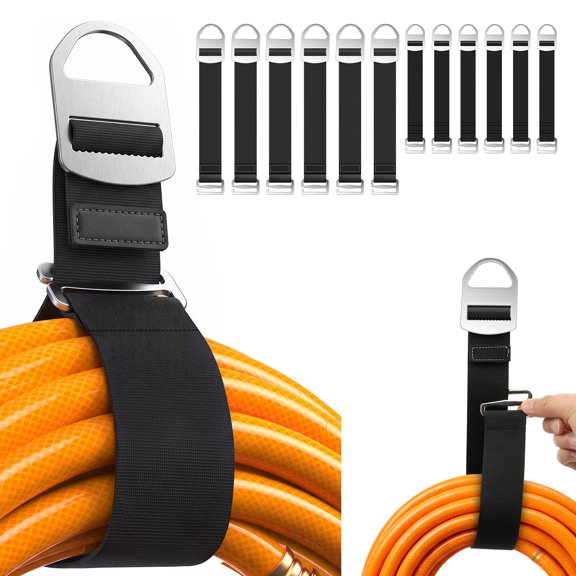 Heavy-Duty Storage Straps 12 Piece Set, 13.98 and 18.31 Inch Nylon Cord Organizer Ties with Self-Locking Aluminum D-Ring Buckle for Hoses and Cables