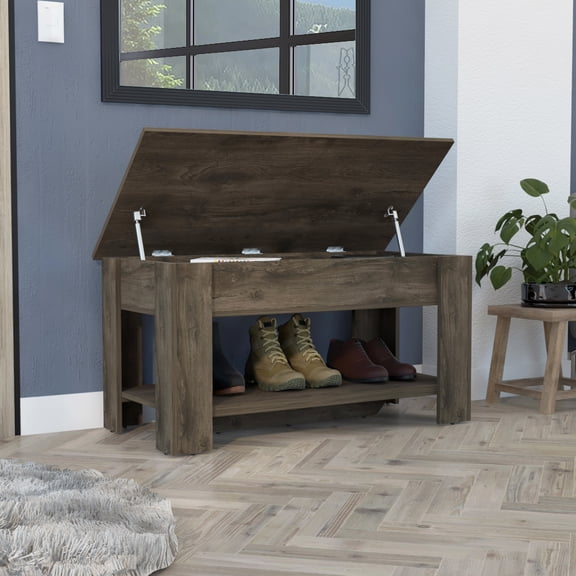 40" Storage Bench with Lift Top, Dark Brown Multi-Functional Entryway Shoe Rack & Coffee Table - 20"D X 20.2"H