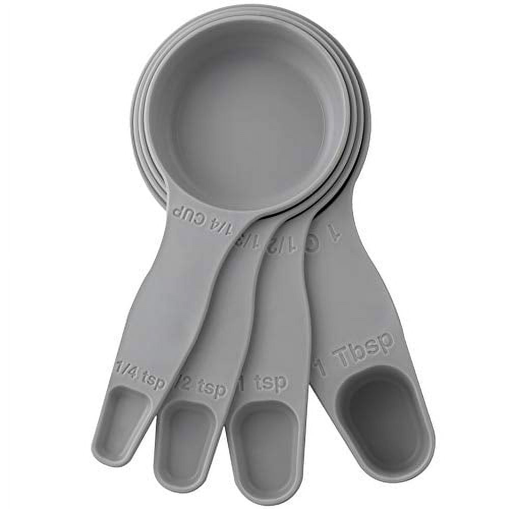 Storage Theory | 2-in-1 Combo Measuring Cup & Spoon Set | 4 Piece Set | Food Grade Material | Grey, Gray