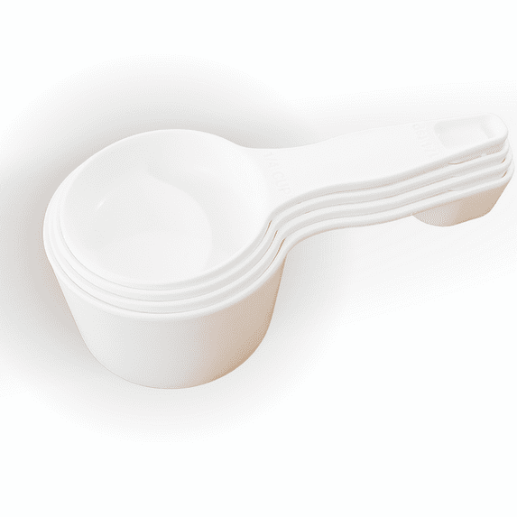 Storage Theory | 2-in-1 Combo Measuring Cup & Spoon Set | 4 Piece Set | Space Saving | Food Grade Material | Dishwasher Safe | White