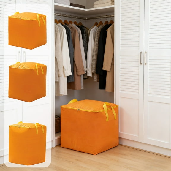 Storage Tote Bag, Waterproof Puncture Resistant Fabric with Wrap Handles & Zipper, 21.7"x20.5"x22" Foldable Stackable organizer for College Dorm Household Moving Travel(Yellow), NCHKUN