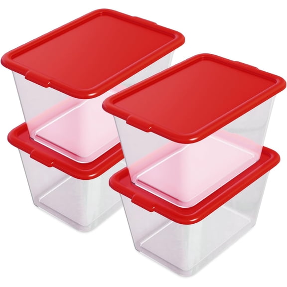 Storage Totes with Lids - 14.5-Gallon (58-Quart) 4-Pack Clear Plastic Red Storage Bins Storage Containers Large Storage Boxes Organizer for Home, Office, and Garage Clear/Red
