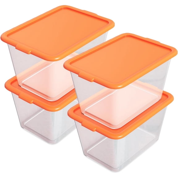 Storage Totes with Lids - 14.5-Gallon (58-Quart) 4-Pack Orange Storage Bins with Lids Plastic Storage Containers Large Storage Boxes for Organizer Orange/Clear