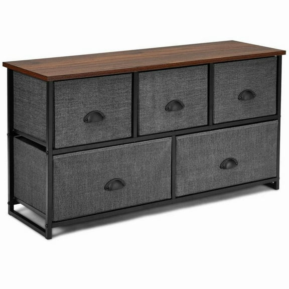 Storage Tower Dresser, 5 Drawer Fabric Organizer - Bedroom, Closet, Nursery - Durable Steel Frame & MDF Support - Dark Gray