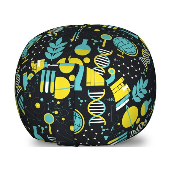 Storage Toy Bag Chair, Science Themed Biology Chemistry and Physics Protons Neutrons, Stuffed Animal Organizer Washable Bag, Small Size, Turquoise Yellow Black, by Ambesonne