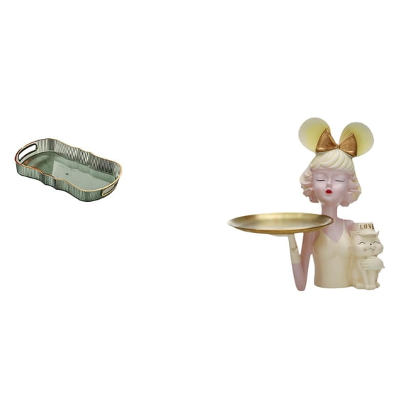 Storage Tray Rectangle Serving Tray Girl Statue Creative Resin Material for Home Bedroom Tabletop Entryway Decor