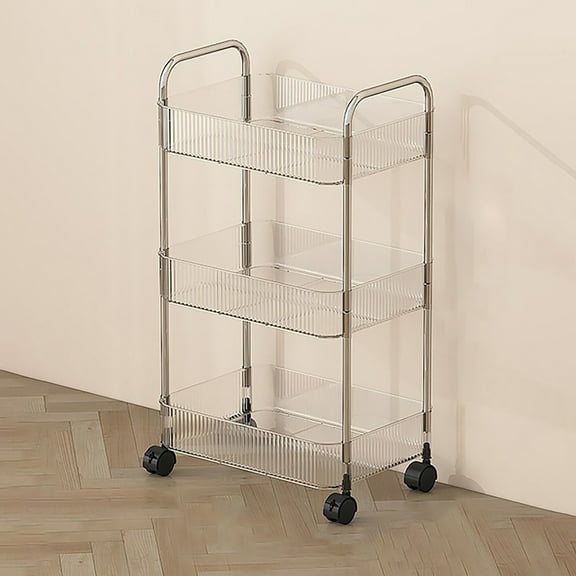 Storage Trolley Kitchen Bathroom Cart Mobile Organizer Shelves Laundry Room Multifunction Rolling Rack, Clear,3 Tier