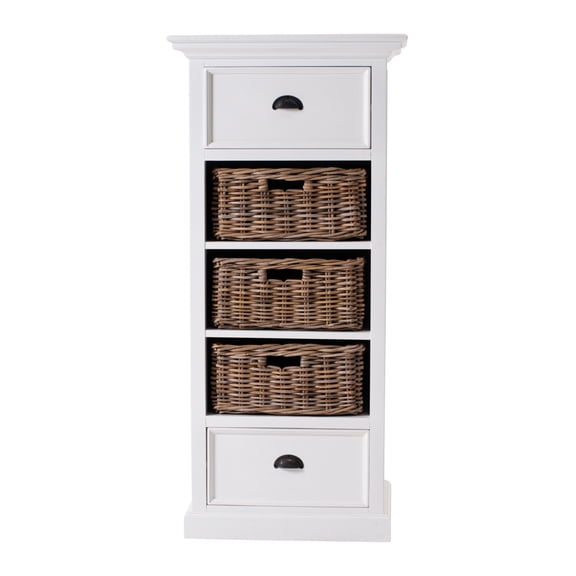NovaSolo Halifax Grand Mahogany Wood Storage Unit with Basket Set in White