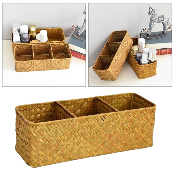Handwoven Wicker Storage Organizer for Bathroom Shelves and Kitchen Countertop Multipurpose Home