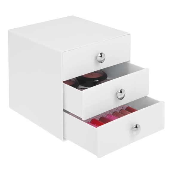 iDesign BPA-Free Plastic 3-Drawer Vanity Organizer - 6.5" x 6.5" x 6.5", White
