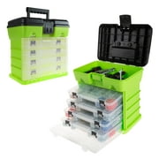 Storage and Tool Box-Durable Organizer Utility Box-4 Drawers with 19 Compartments Each for Hardware Fish Tackle Beads and More by Stalwart (Green)