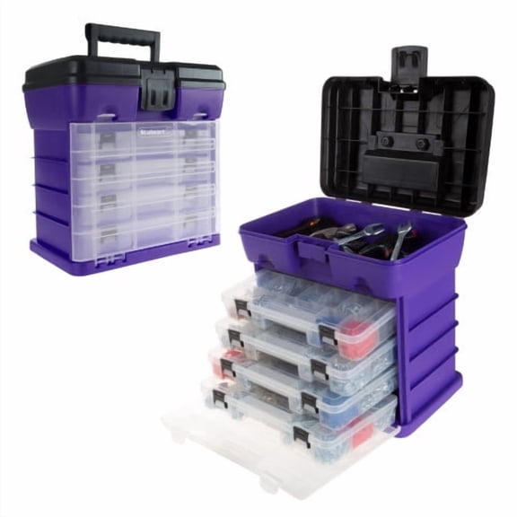 Storage and Tool Box-Durable Organizer Utility Box-4 Drawers with 19 Compartments Each for Hardware Fish Tackle Beads and More by Stalwart (Purple)