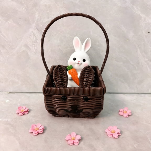 Storage basket Handmade Woven Shopping Rabbits Basket, Natural Rattan Bath Handheld Tote, Outdoor Picnic Storage for Vegetables and Bread, Rustic Farmhouse Style for Home