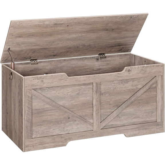 Storage bench, vintage wooden storage box, U-shaped openwork handle, safety hinge, 220 lb load capacity, easy to assemble, can be used as a toy box organizer.