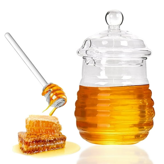 Kittvzx Storage Containers with lids Beeswax Jar 300ML Beeswax Storage With Lid And Stirring Rod Glass Honeycomb Container For Jams And Jellies In Home Kitchens